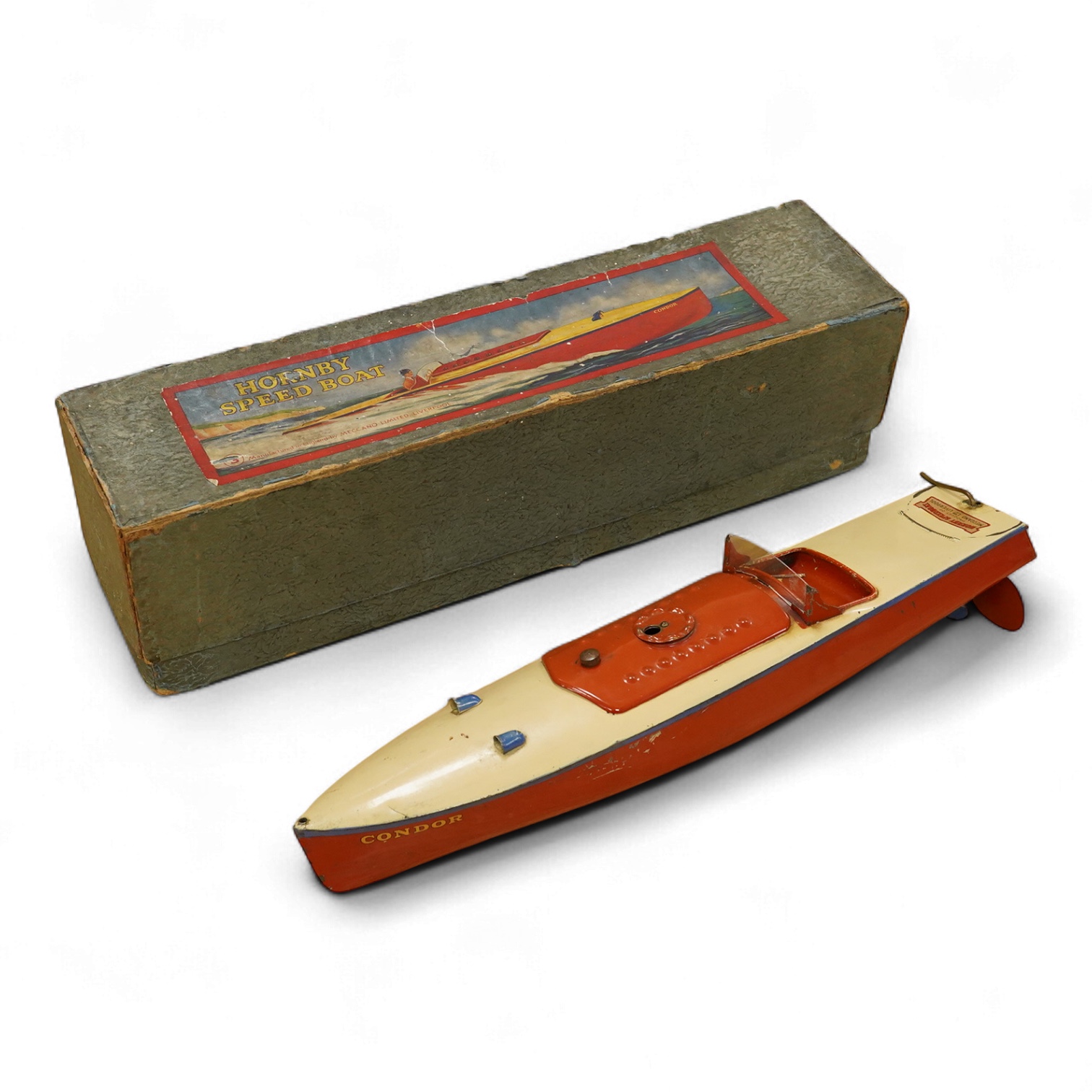 A boxed Hornby tinplate clockwork Speed Boat No.3, Condor